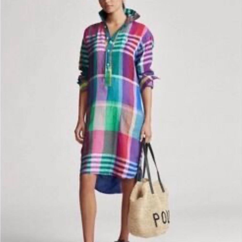 Ralph Lauren Multicolor Plaid Midi Shirt Dress - Blue, Green, Purple NWT